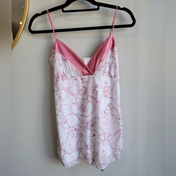 Vintage Tops - Vintage Kiwi 2000s pink white babydoll top Medium Y2K